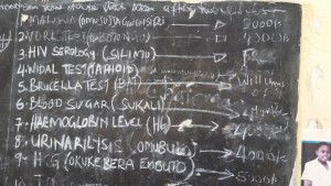 notice board for the outpatients fees.